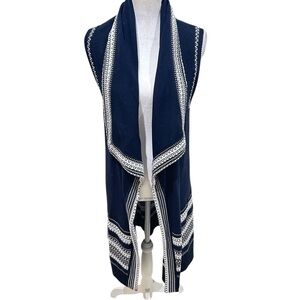 Vince Striped open front duster length Knit Vest black White rolled collar small
